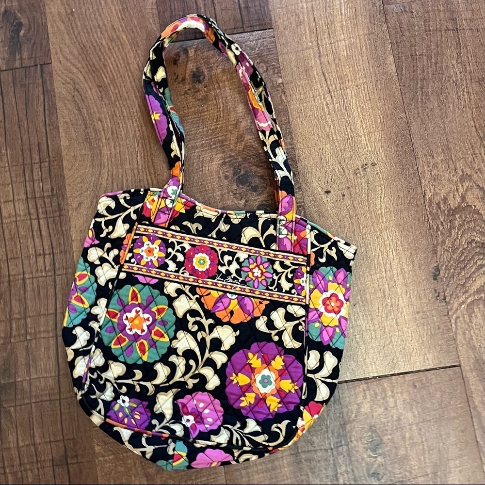 Vera Bradley suzanni black floral tote bag purse open top cloth bag casual